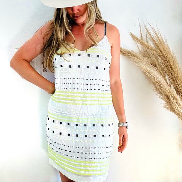 FCUK FRENCH CONNECTION White Black Polka Dot Sequin Bead Mini Tank Top Dress 8 - Picture 2 of 12